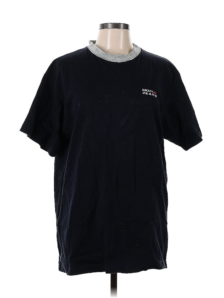 DKNY Jeans 100% Cotton Solid Black Short Sleeve T-Shirt Size L - photo 1