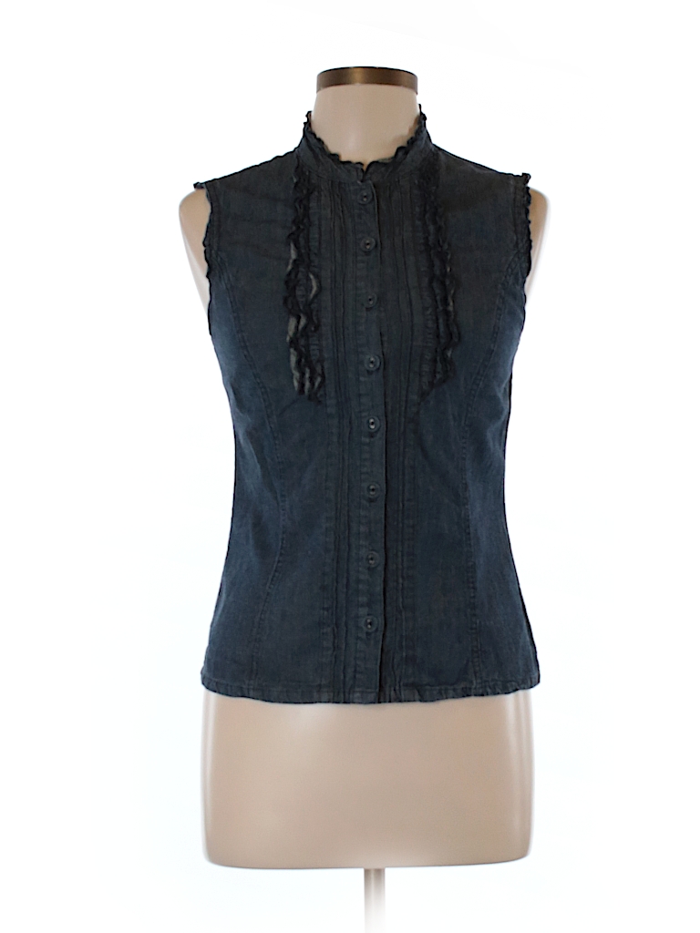 Levi's 100% Cotton Solid Dark Blue Sleeveless Button-Down Shirt Size M ...