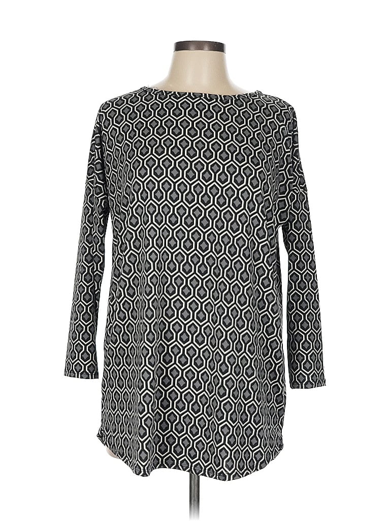 Pre-owned Honey & Lace Long Sleeve Top Gray Boatneck Tops