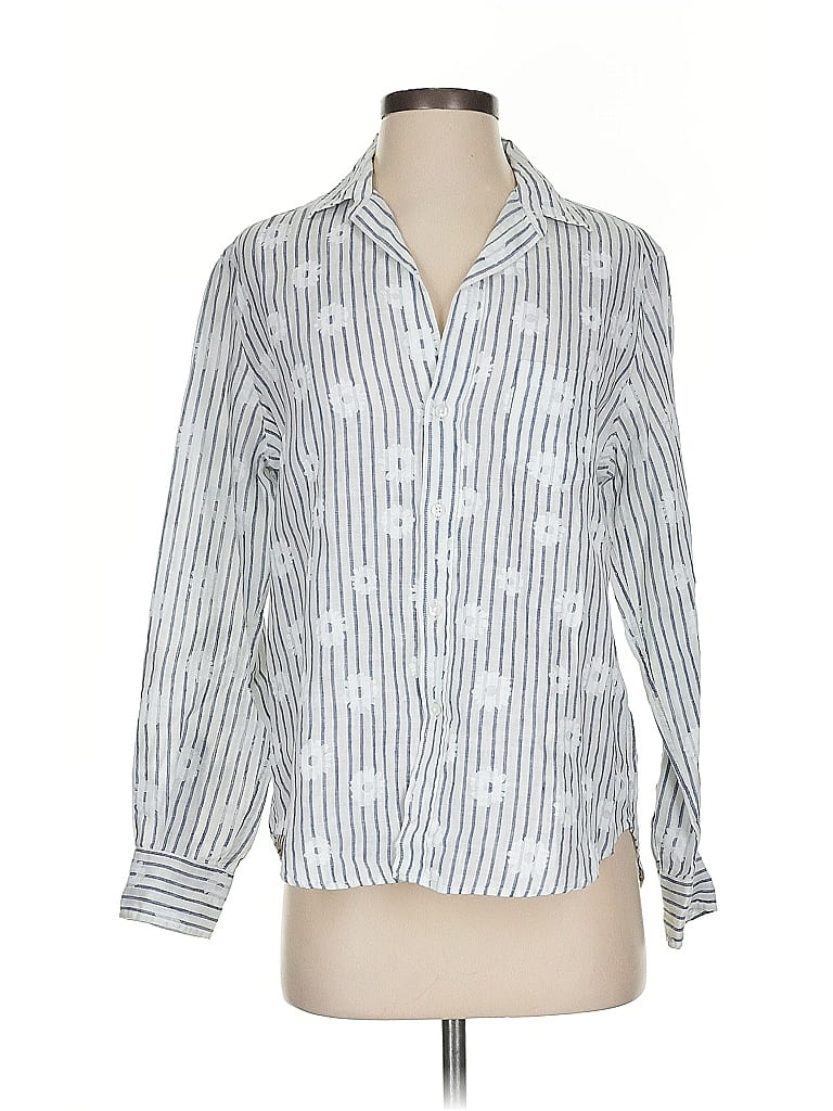 Frank & Eileen 100% Linen Stripes Silver 3/4 Sleeve Button-Down Shirt Size XS - photo 1