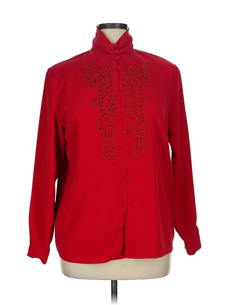 Christie & Jill 100% Polyester Red Long Sleeve Blouse Size 14 - photo 1