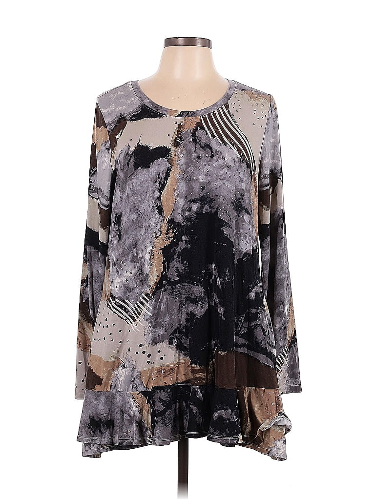 LOGO by Lori Goldstein Gray Tan Casual Dress Size L - photo 1