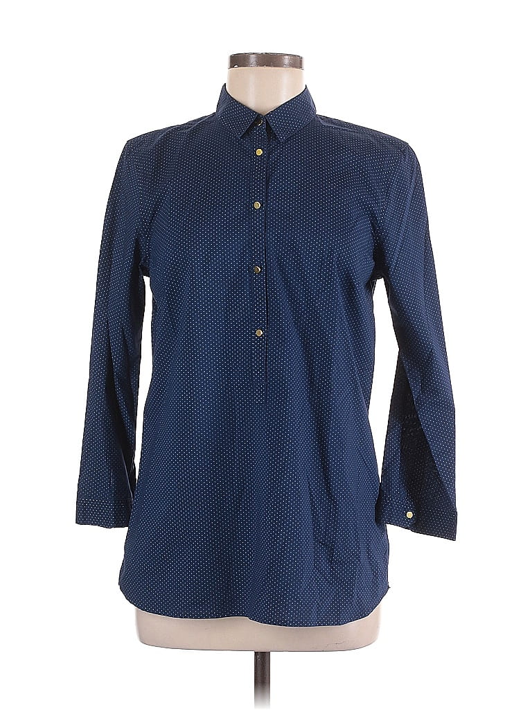 Pre-owned Lands' End 3/4 Sleeve Button Down Shirt In Blue