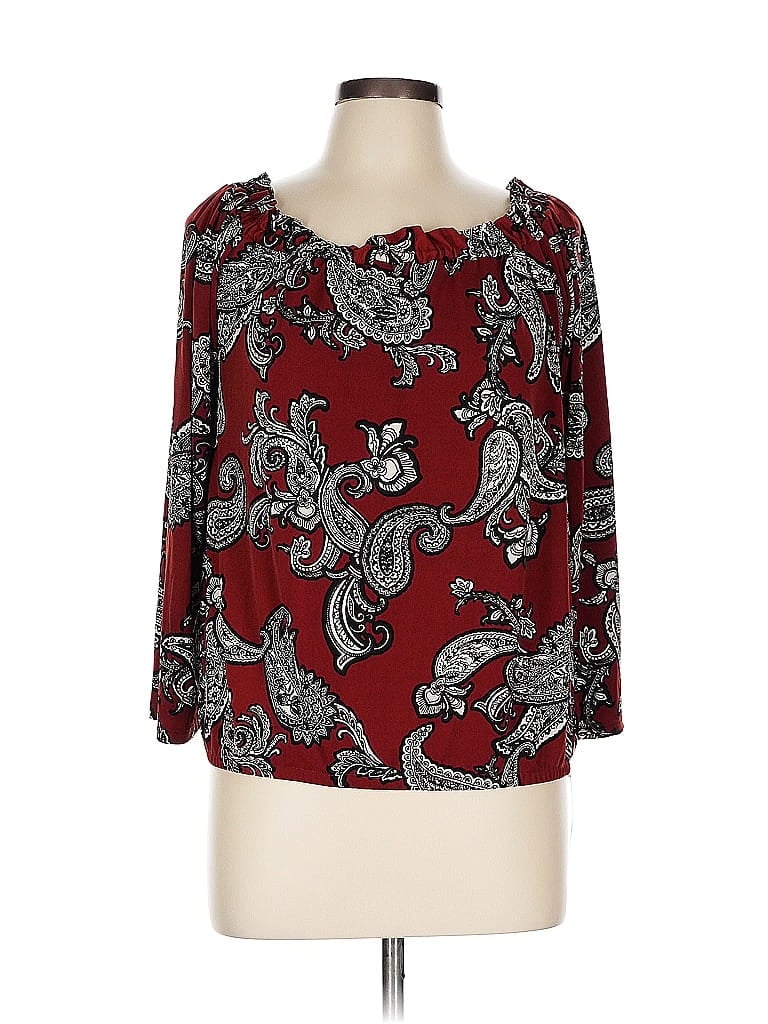 Pre-owned Inc International Concepts 3/4 Sleeve T-shirt In Burgundy