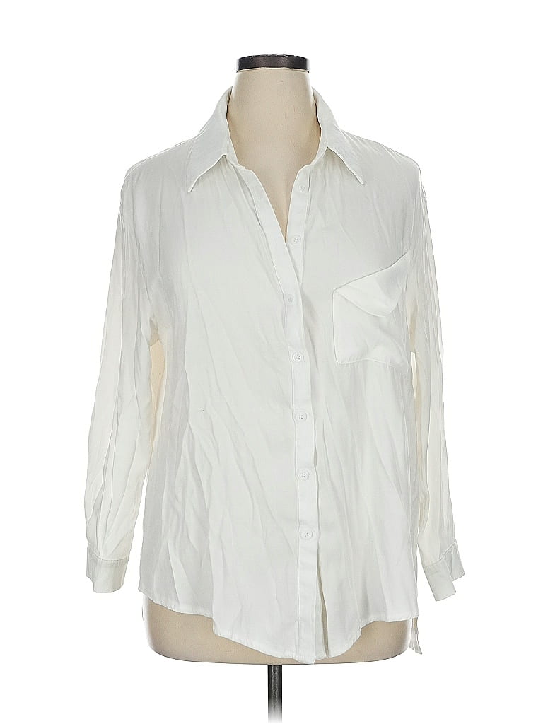 Pre-owned Shein Curve Long Sleeve Blouse In White