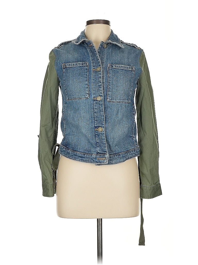 Pre-owned Pilcro And The Letterpress Denim Jacket In Green