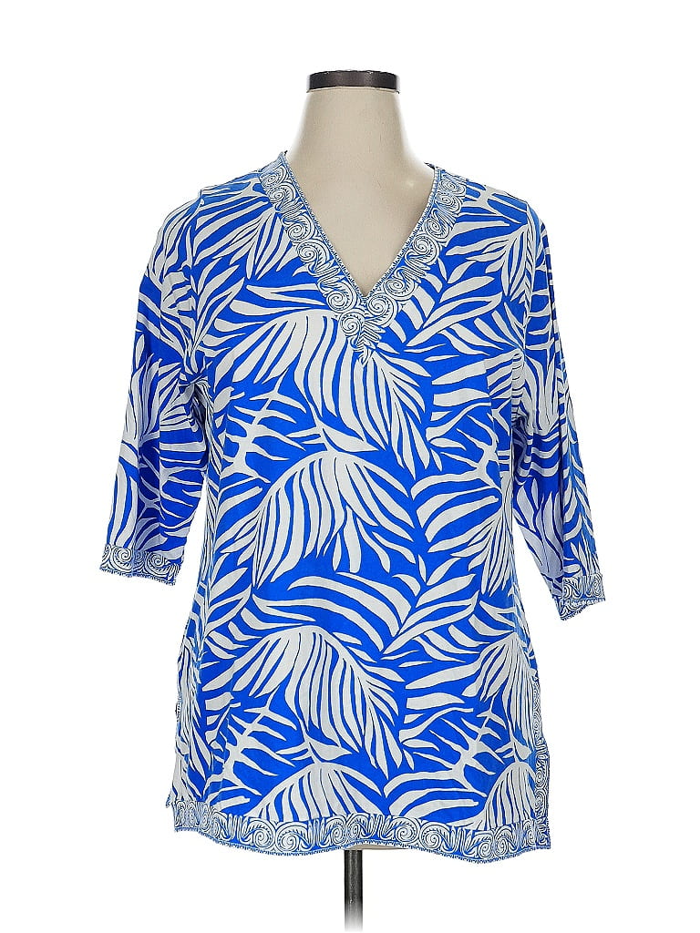Soft Surroundings 100% Cotton Blue 3/4 Sleeve Blouse Size 1X - photo 1