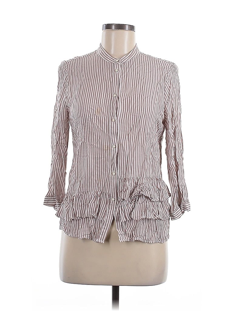 Pre-owned Zara Basic 3/4 Sleeve Blouse In Brown