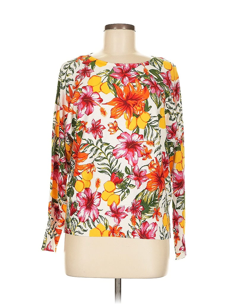 Joseph A. Floral Orange Pullover Sweater Size M - photo 1