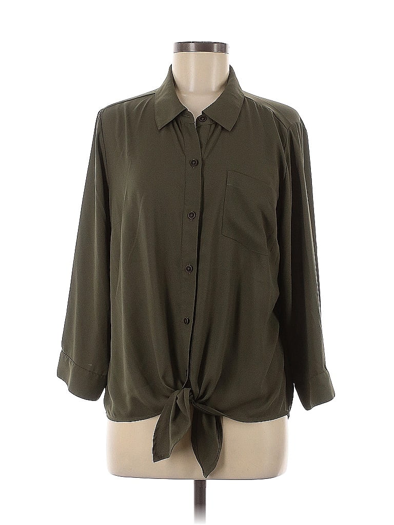 Belle By Kim Gravel 100% Polyester Green 3/4 Sleeve Blouse Size M - photo 1