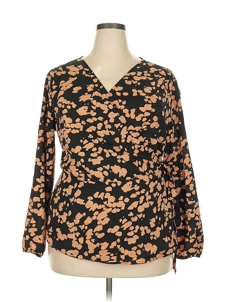 Agnes Orinda 100% Polyester Brown Long Sleeve Blouse Size 2X - photo 1