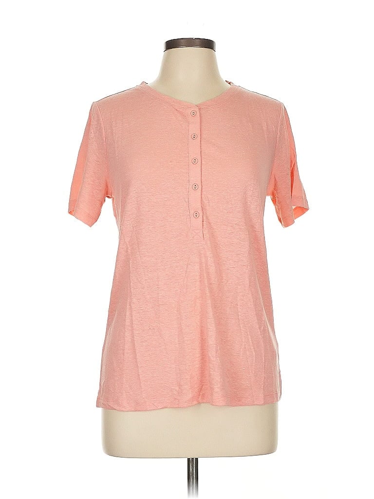 Pre-owned Candace Cameron Bure Short Sleeve Henley Shirt In Pink