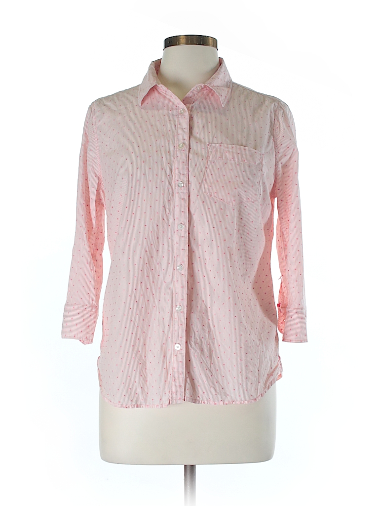 Jcpenney 100% Cotton Polka Dots Stripes Coral 3/4 Sleeve Button-Down ...