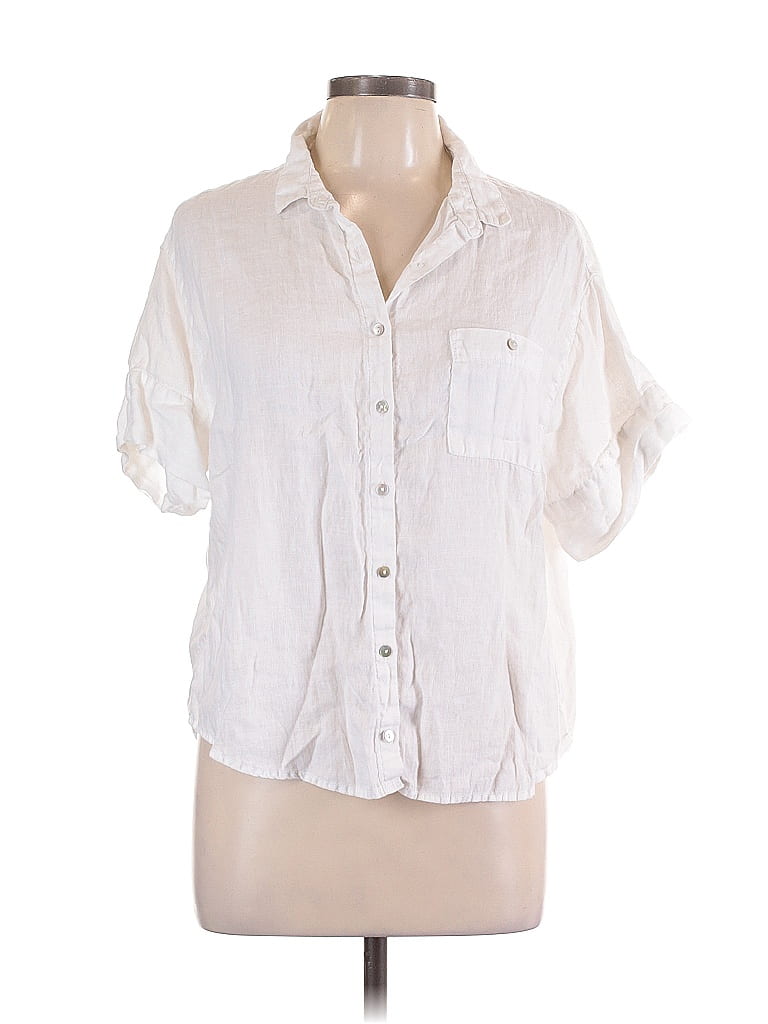 Catherine Malandrino 100% Linen Ivory Short Sleeve Button-Down Shirt Size L - photo 1