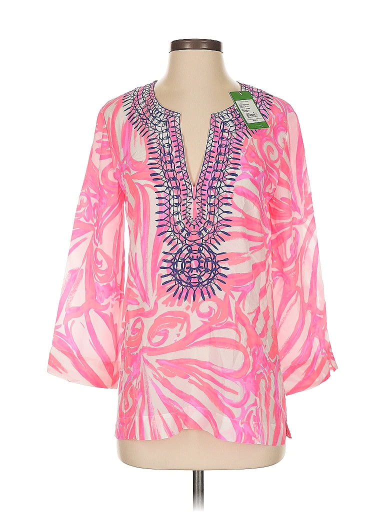 Lilly Pulitzer 100% Silk Pink 3/4 Sleeve Silk Top Size S - photo 1