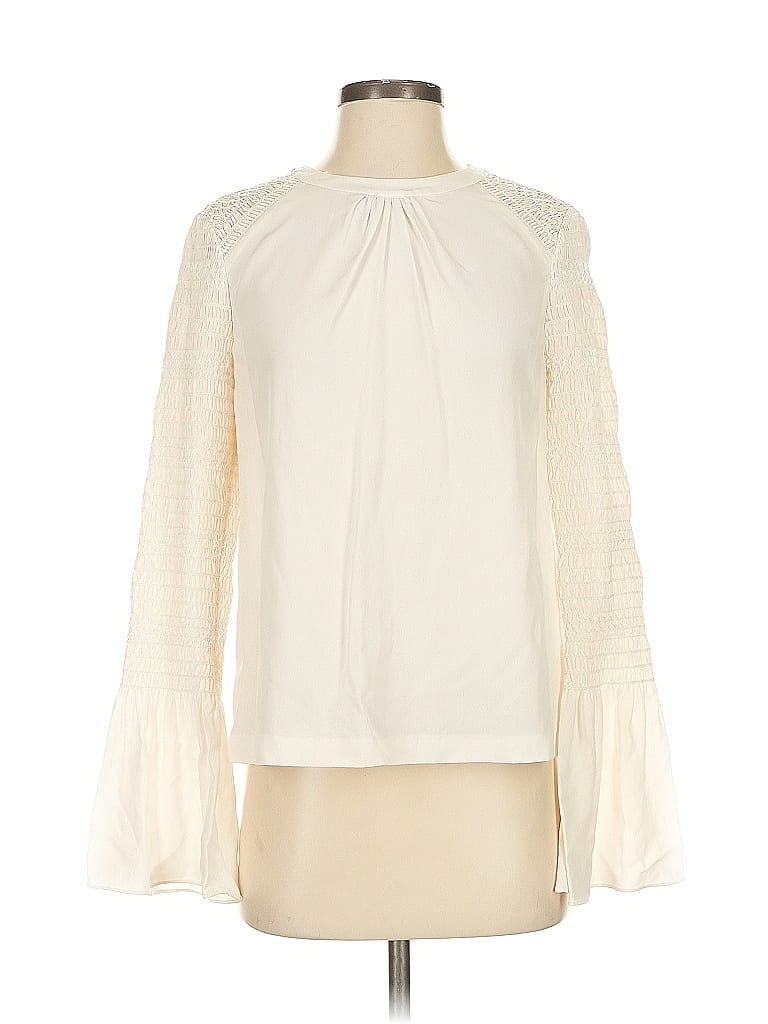 Pre-owned A.l.c Long Sleeve Silk Top Ivory Mock Neckline Tops In White