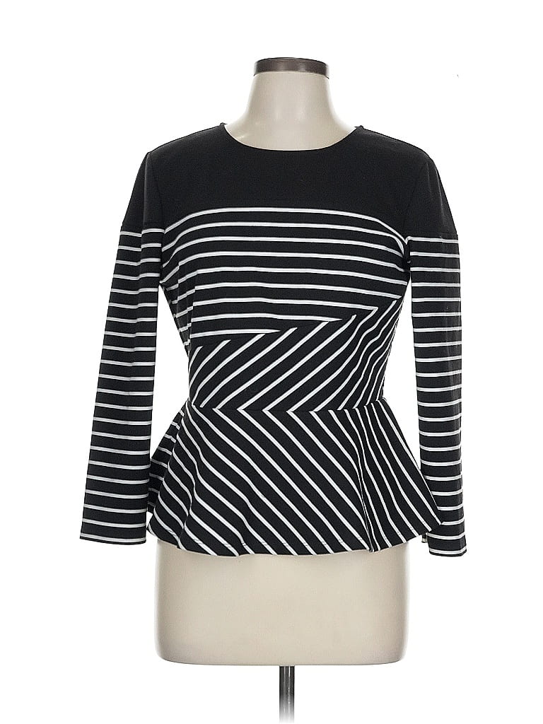 Pre-owned Bcbgmaxazria 3/4 Sleeve Top Black Boatneck Tops