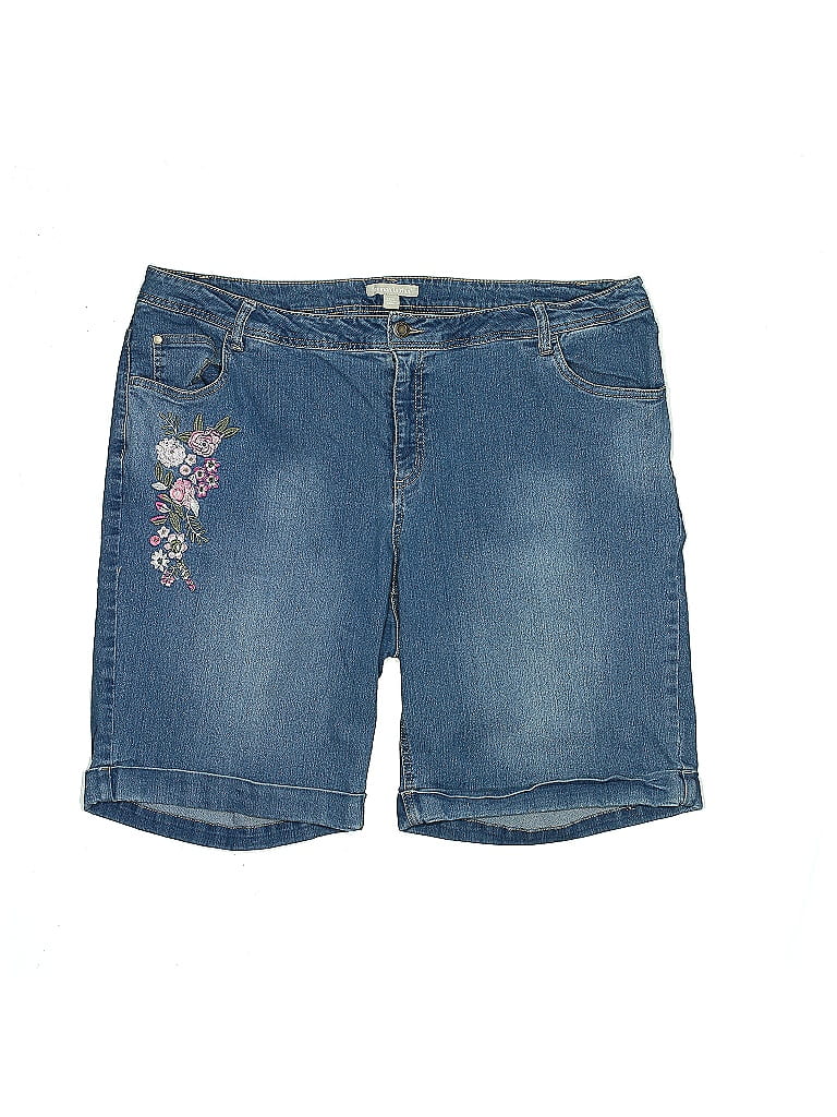 Woman Within Floral Blue Denim Shorts Size 22 - photo 1