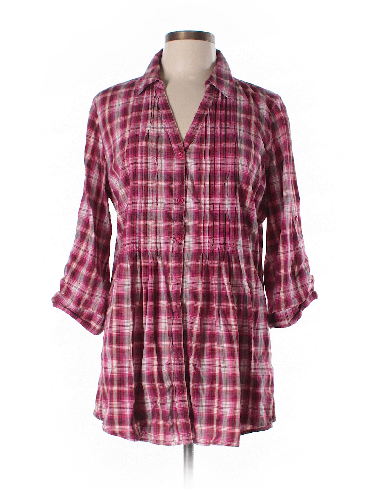 Great Northwest Indigo 100% Cotton Plaid Pink Long Sleeve Button-Down ...