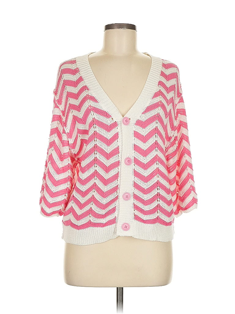 Pol Chevron-herringbone Pink Cardigan Size M - photo 1