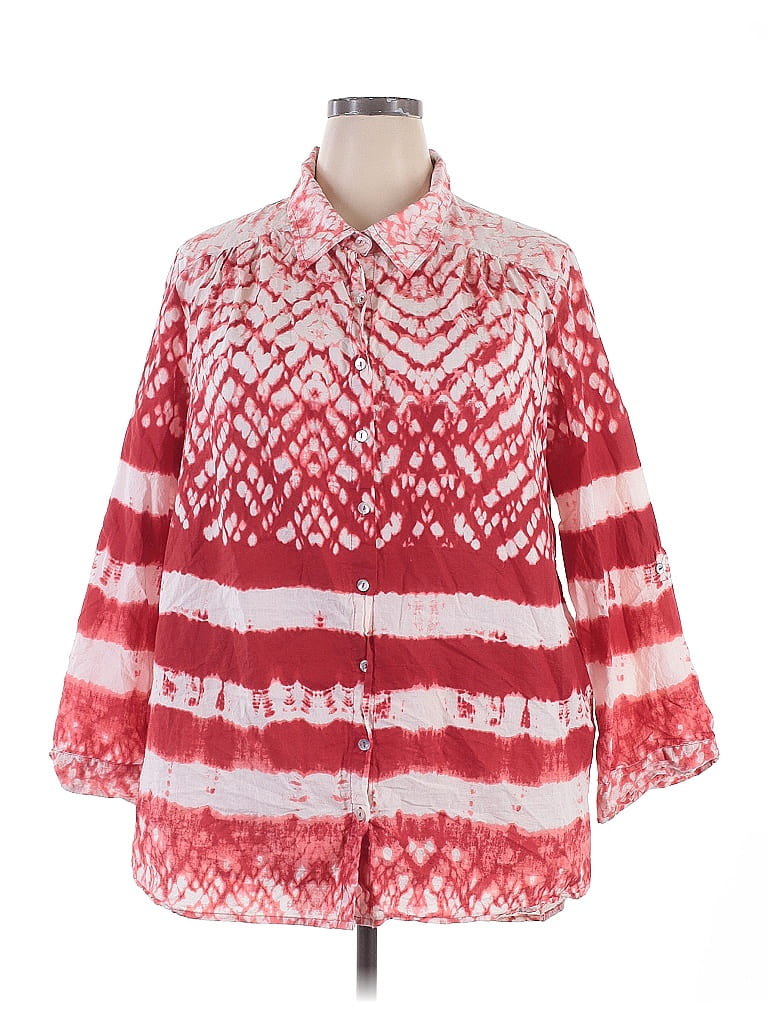 Phases 100% Cotton Red 3/4 Sleeve Button-Down Shirt Size 2X - photo 1