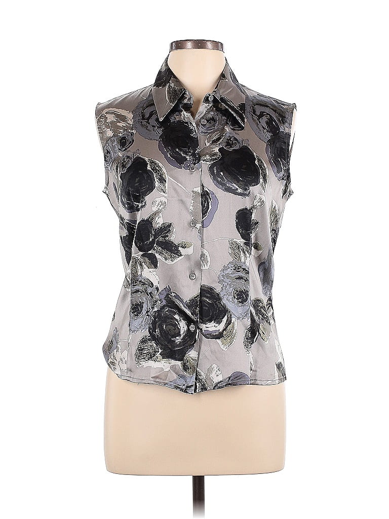 Piazza Sempione Floral Silver Sleeveless Silk Top Size EU (IT) 46 / US 10 - photo 1