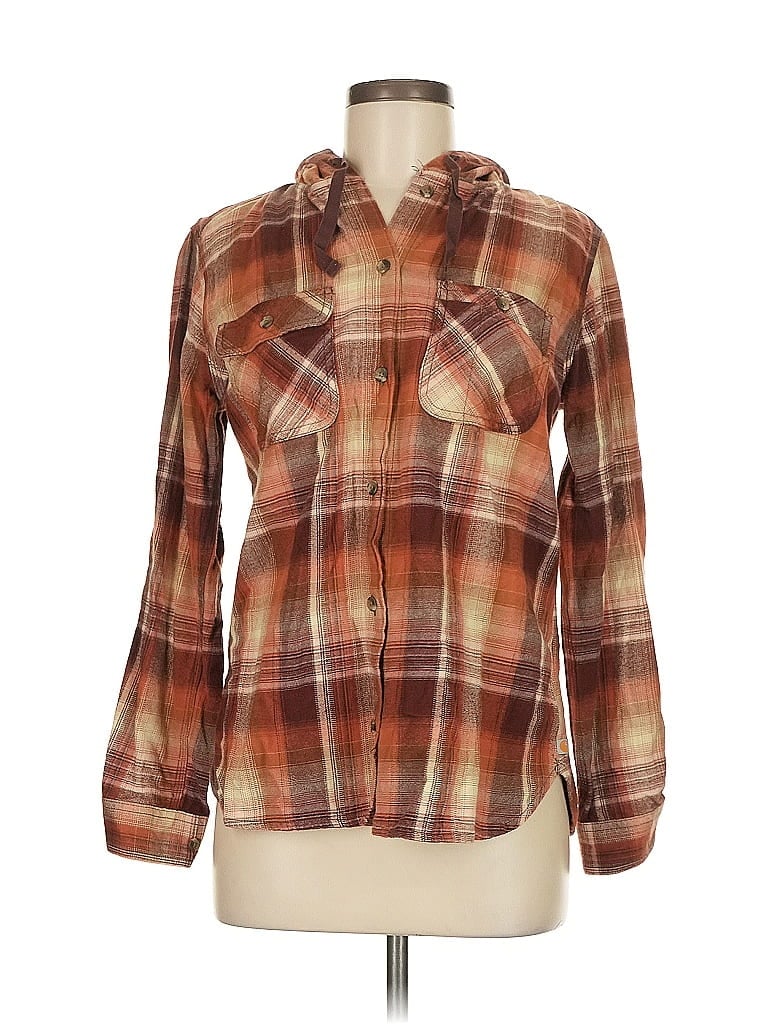 Carhartt 100% Cotton Plaid Brown Long Sleeve Button-Down Shirt Size M - photo 1