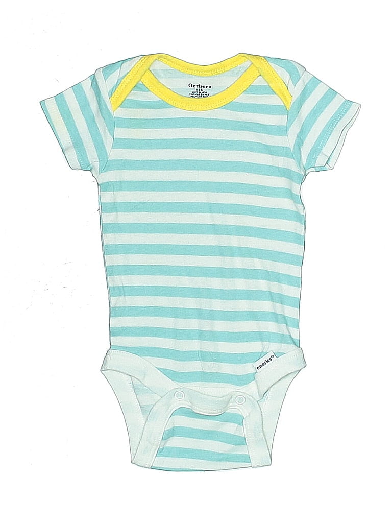 Gerber Stripes Teal Short Sleeve Onesie Size 0-3 mo - photo 1