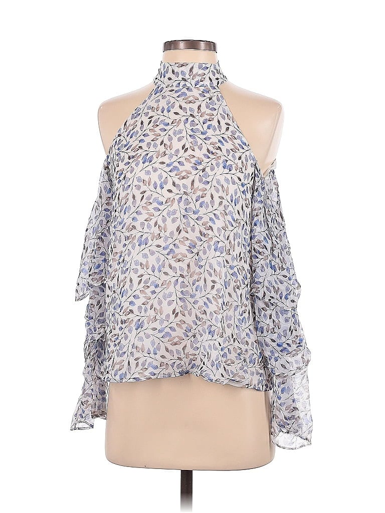 Pre-owned Intermix Sleeveless Silk Top Blue Cold Shoulder Neckline Tops