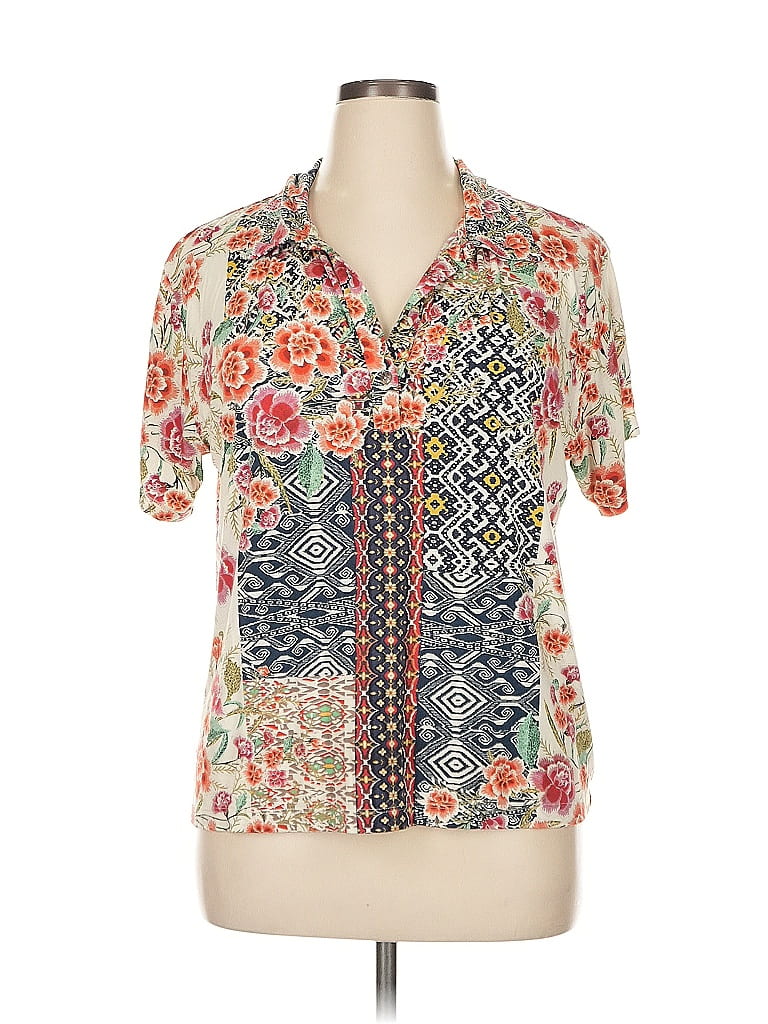 Johnny Was Ivory Short Sleeve Henley Size XL - photo 1