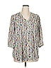 Rose + Olive 100% Polyester Floral Silver 3/4 Sleeve Blouse Size 1X - photo 1