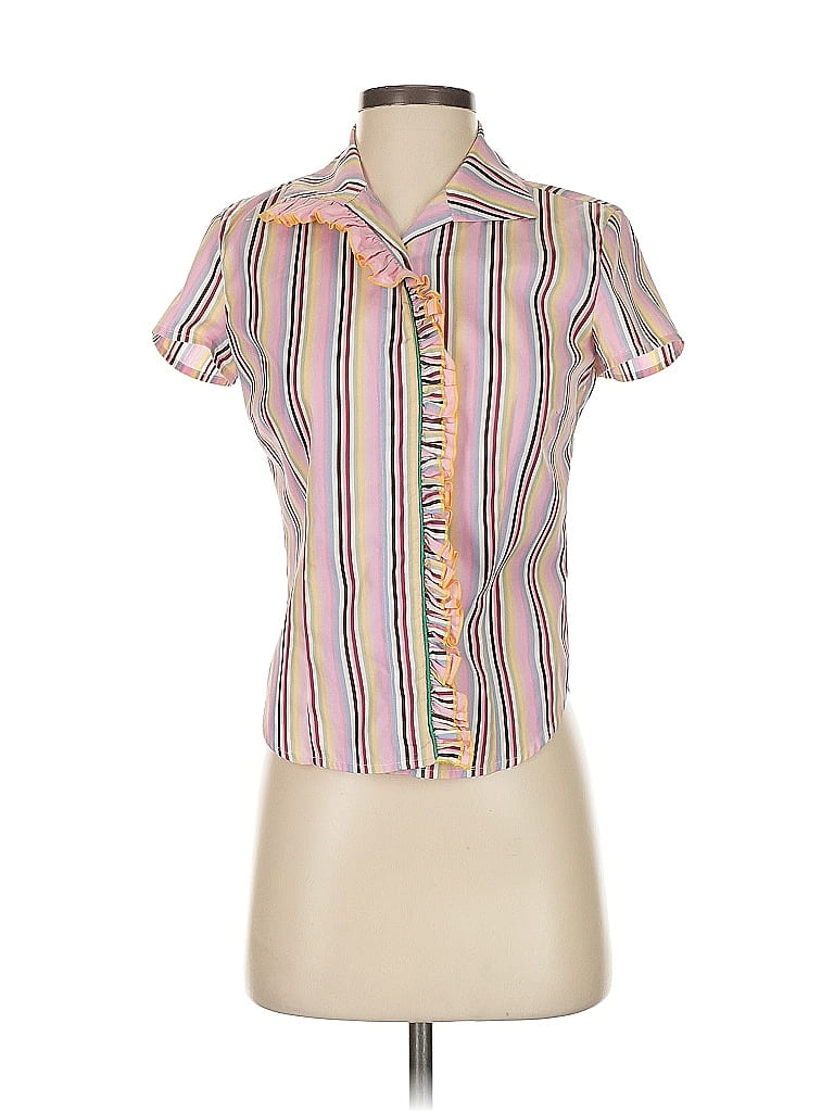 ETRO 100% Cotton Stripes Pink Short Sleeve Blouse Size EU (IT) 40 / US 4 - photo 1