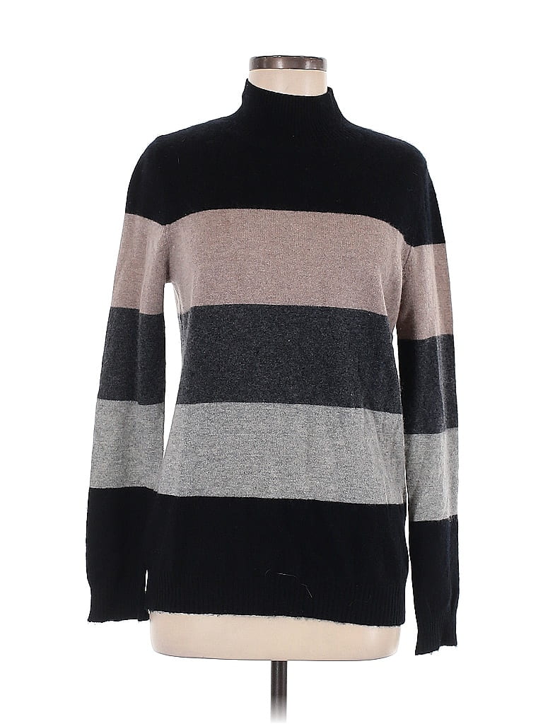C by Bloomingdales 100% Cashmere Stripes Black Cashmere Pullover Sweater Size M - photo 1