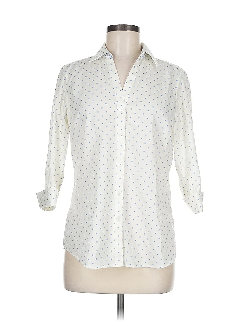 Foxcroft 100% Cotton Polka Dots Ivory 3/4 Sleeve Button-Down Shirt Size 6 - photo 1