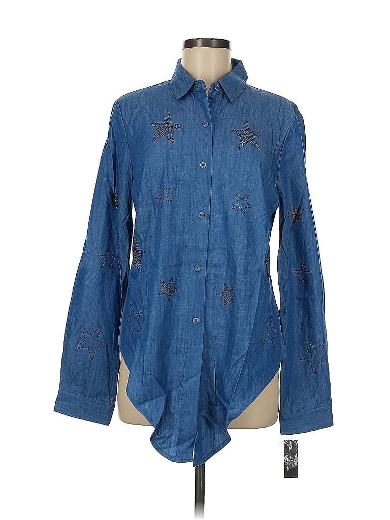 A.Z.I Jeans Stars Blue Long Sleeve Button-Down Shirt Size M - photo 1
