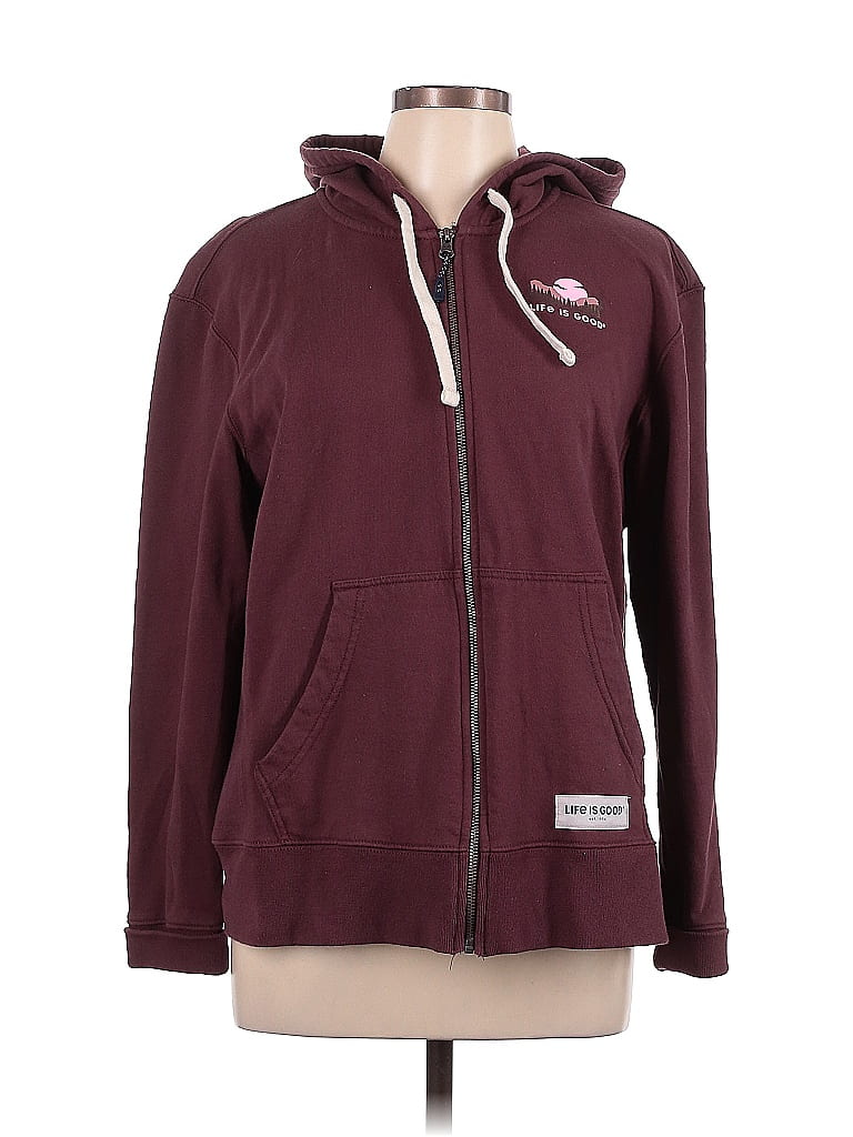 Life Is Good 100% Cotton Burgundy Zip Up Hoodie Size L - photo 1