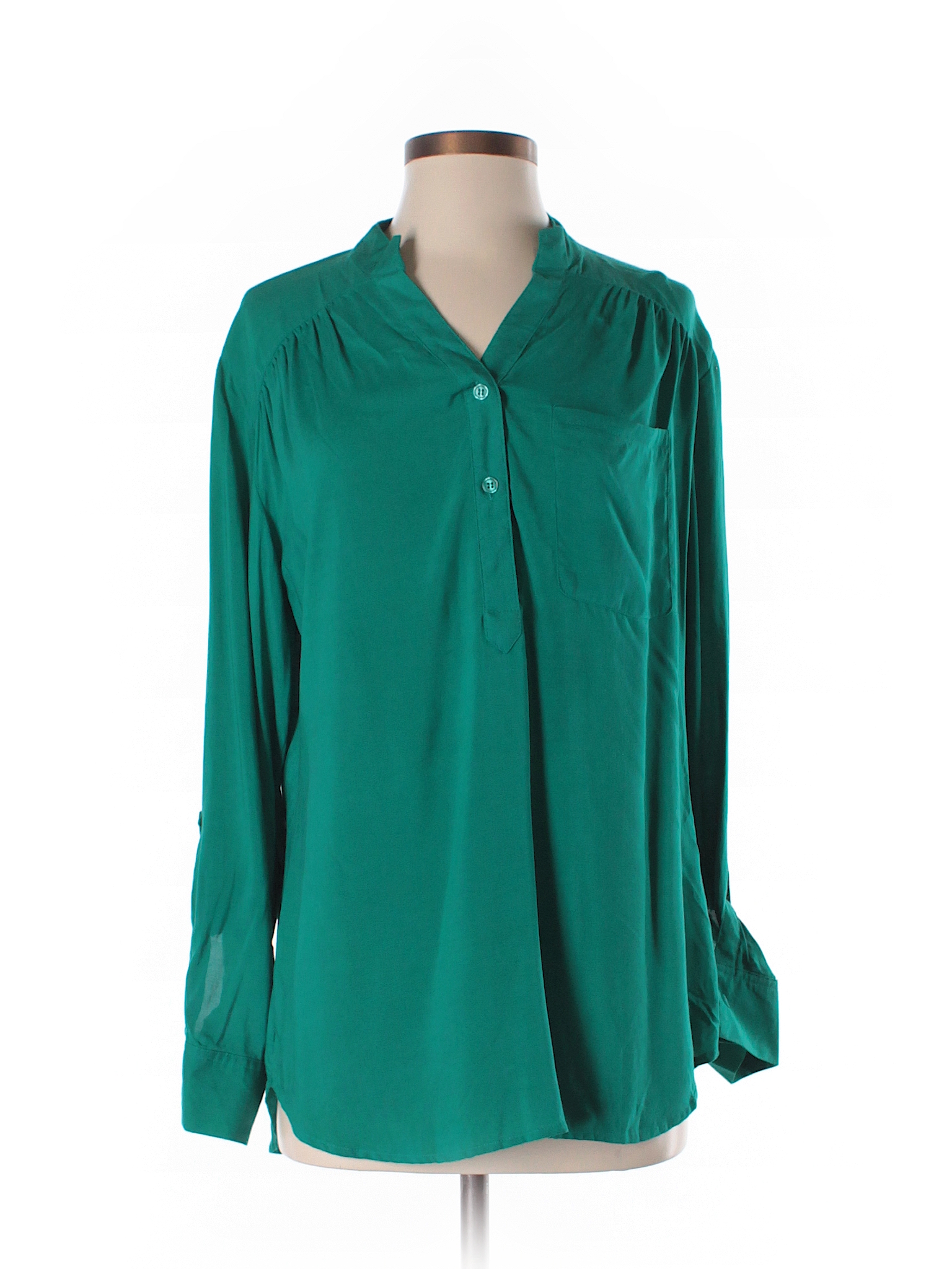 Bandolino 100 Rayon Solid Green Long Sleeve Blouse Size S 66 Off