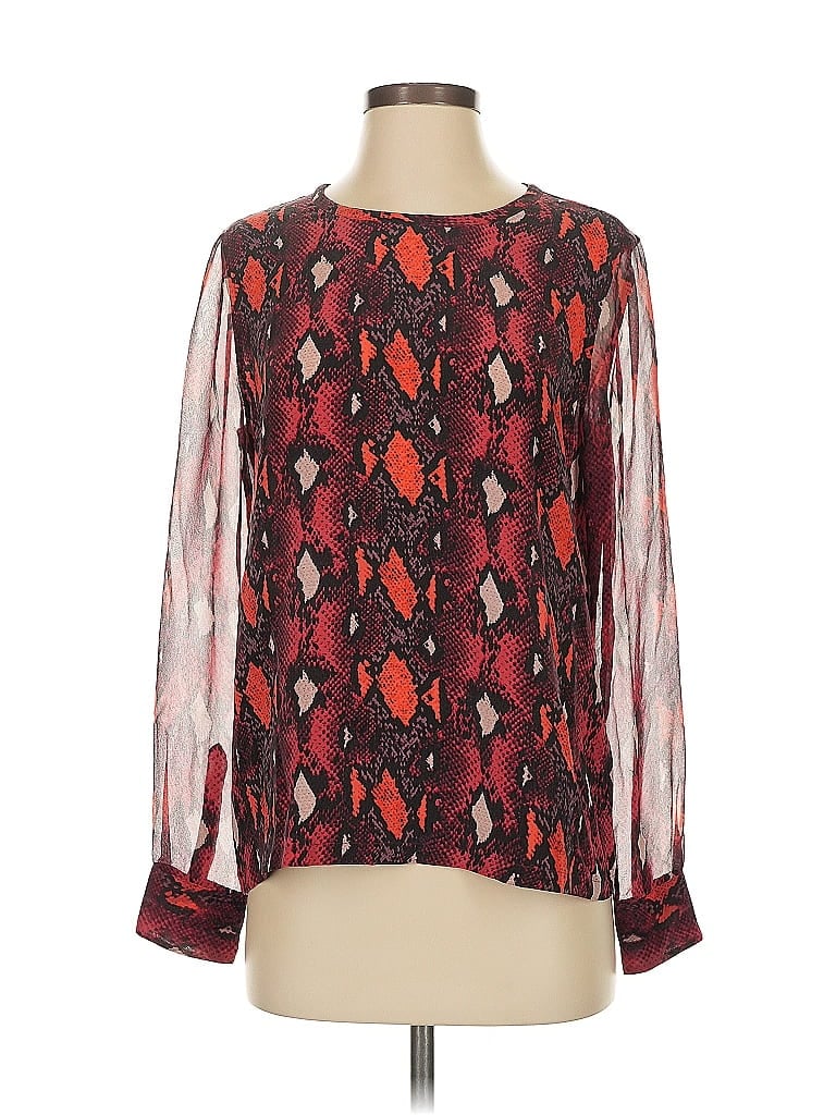 Click to view more detailed imagery on our partner's website Pre-owned Equipment Long Sleeve Silk Top Burgundy Keyhole Neckline Tops