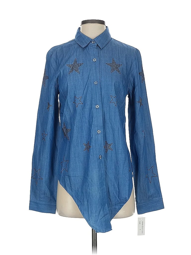 A.Z.I Jeans Stars Blue Long Sleeve Button-Down Shirt Size S - photo 1