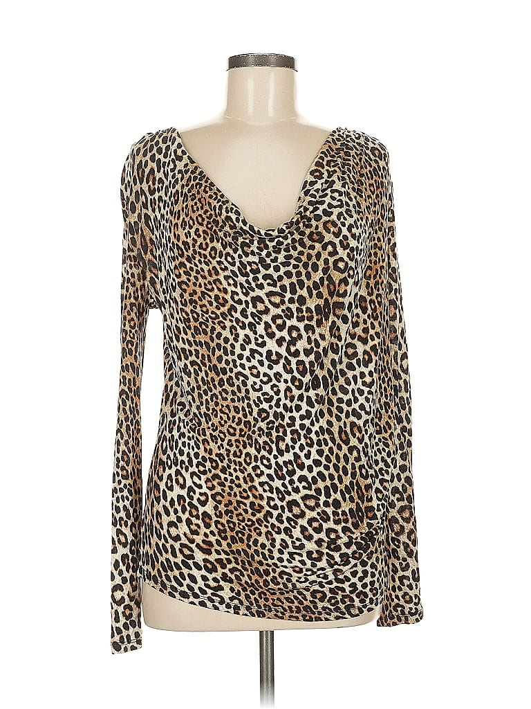 Michael Kors Women's Printed Long Sleeve V Neck Top Green Size Medium