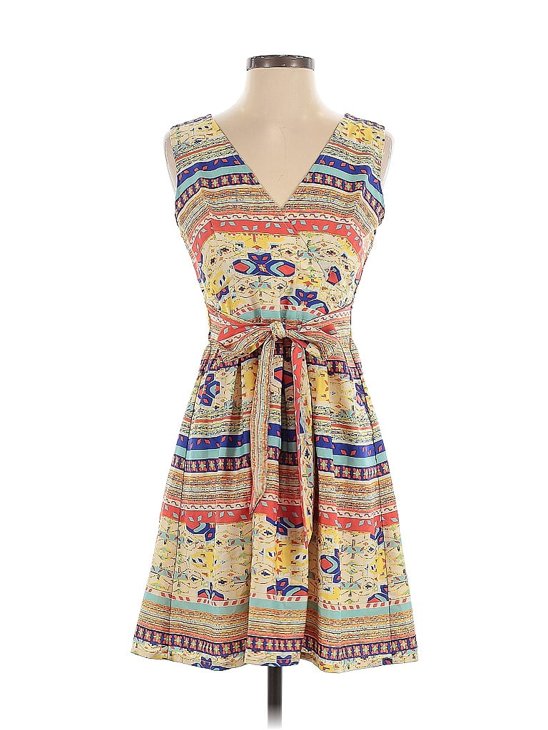 Maison Jules 100% Polyester Print Tan Casual Dress Size S - photo 1
