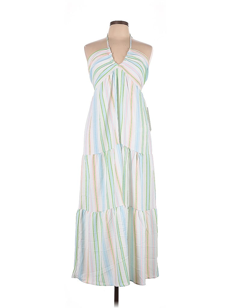 Almost Famous 100% Polyester Stripes White Casual Dress Size L - photo 1