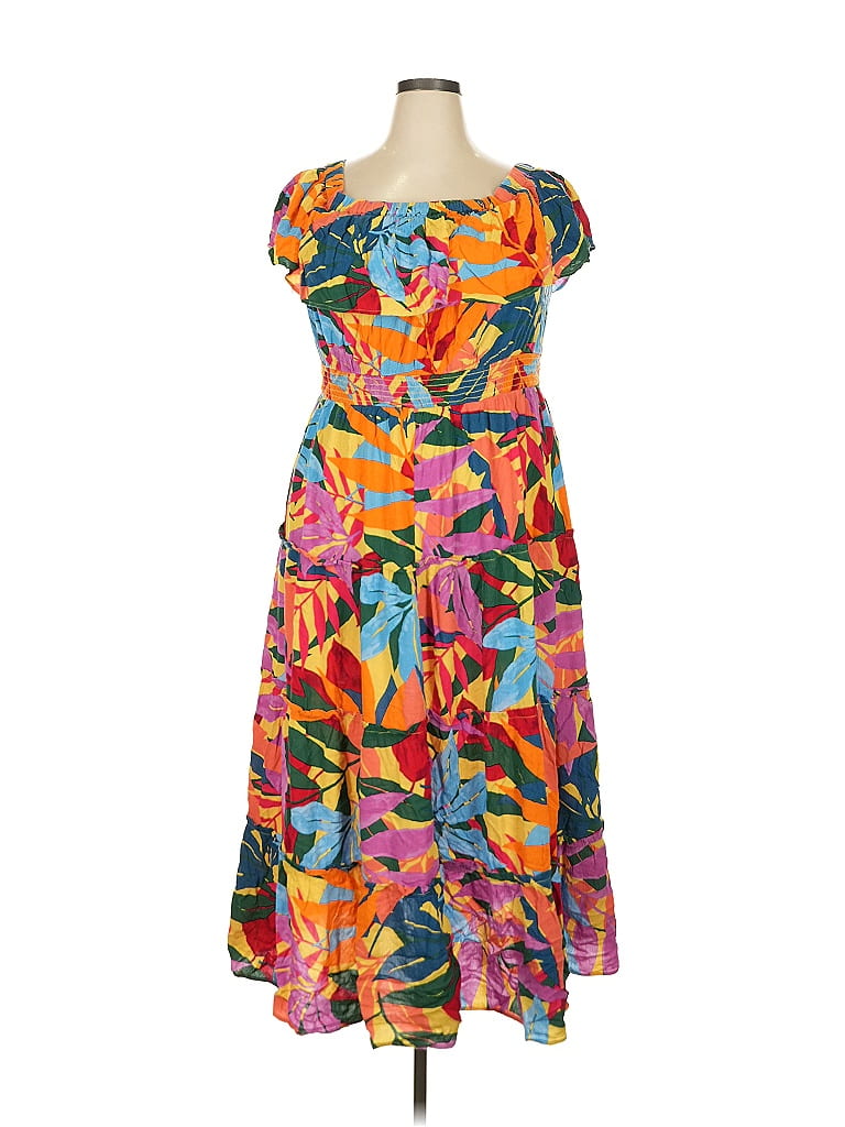 Terra & Sky 100% Viscose Tropical Orange Cocktail Dress Size 2X - photo 1