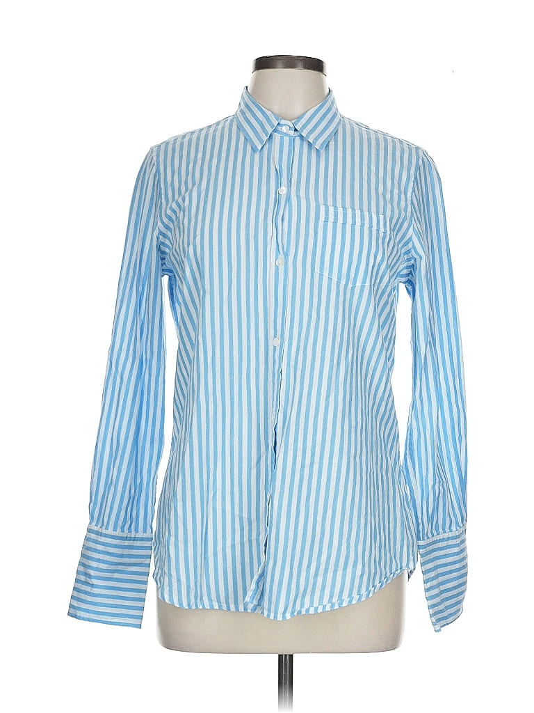 Nili Lotan 100% Cotton Stripes Blue Long Sleeve Button-Down Shirt Size L - photo 1