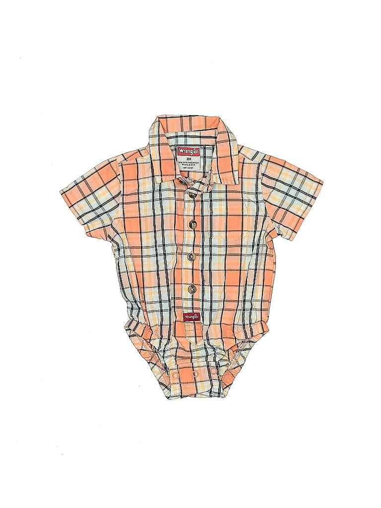 Wrangler Jeans Co Plaid Orange Short Sleeve Onesie 0-3 MO / 3 MO - photo 1