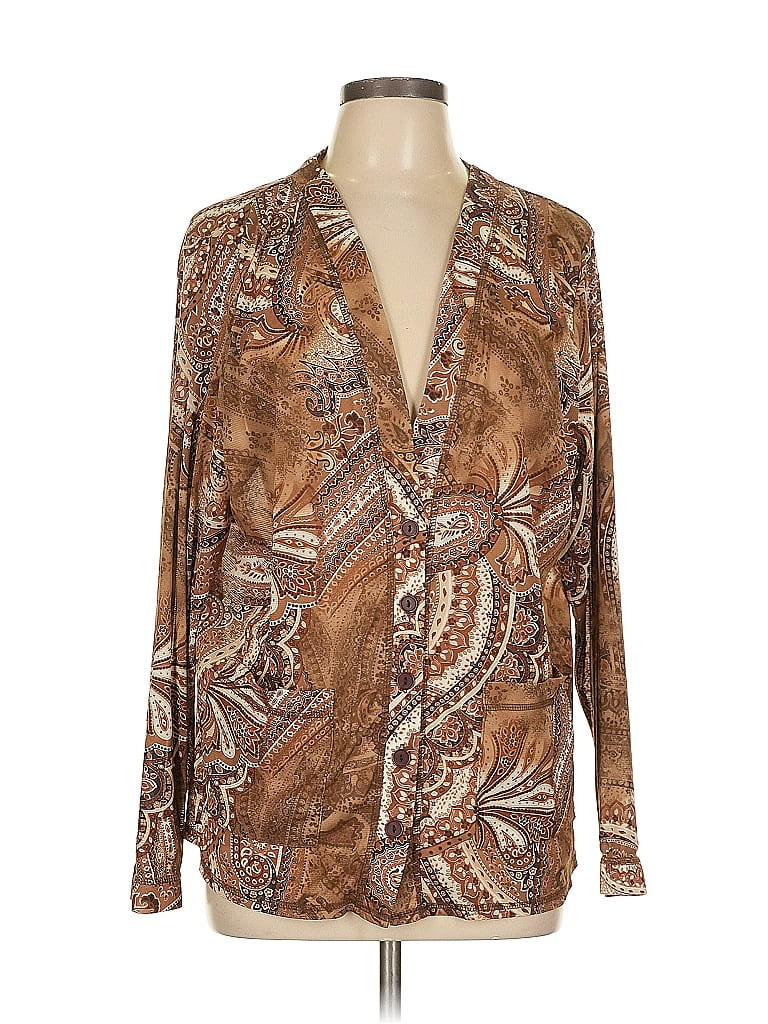 Susan Graver 100 Polyester Paisley Brown Long Sleeve Blouse Size 1x