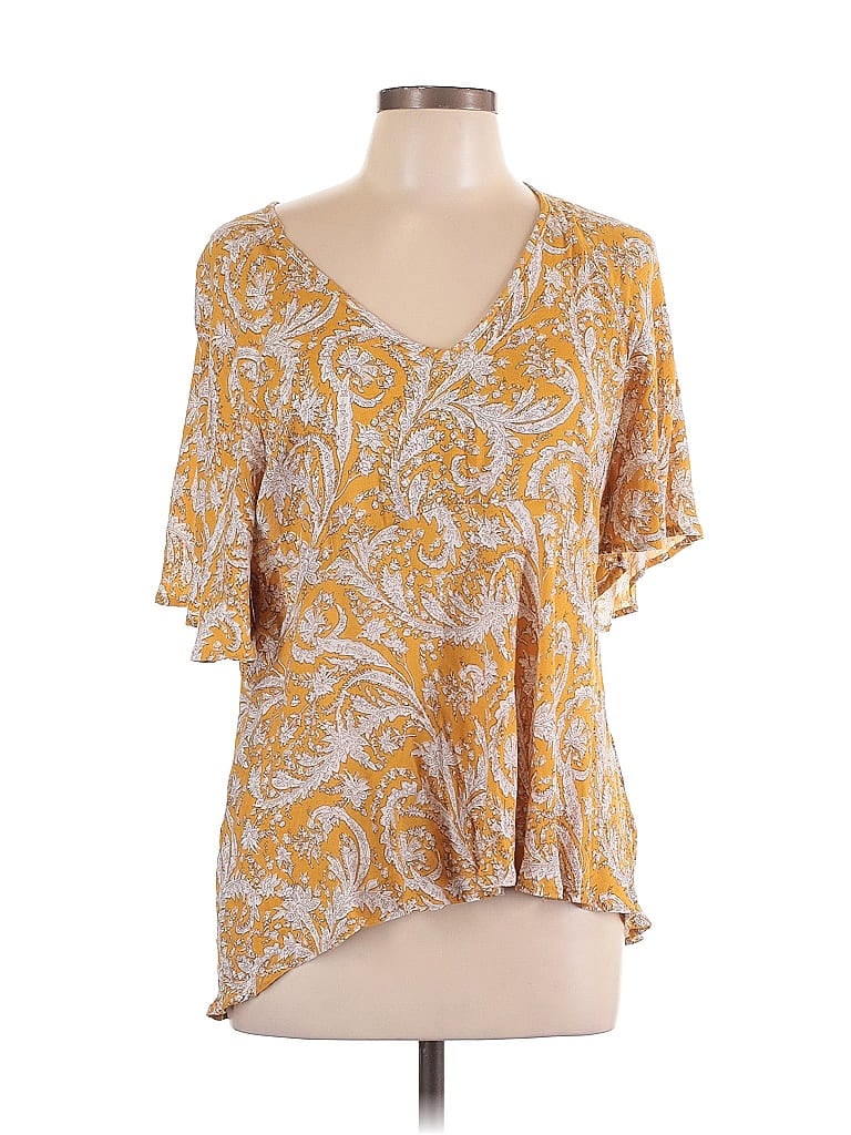 Pre-owned Rachel Zoe Short Sleeve Blouse In Gold