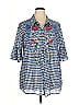 Johnny Was Checkered-gingham Blue 3/4 Sleeve Button-Down Shirt Size 2X - photo 1