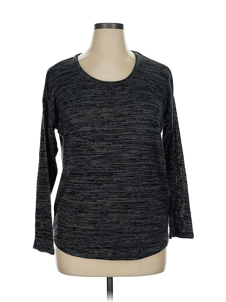 Pre-owned Jones New York Signature Long Sleeve Top Gray Crew Neck Tops