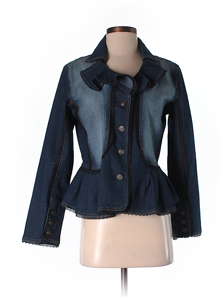 The Pyramid Collection Solid Dark Blue Denim Jacket Size S - 73% off ...